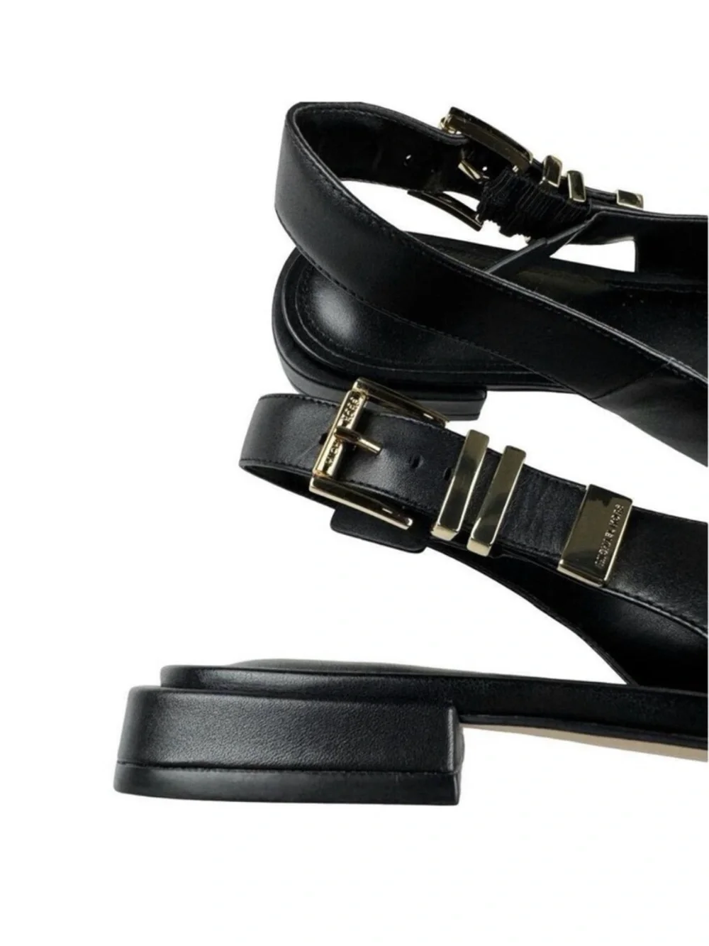 Brand New Michael Kors Darington Black Pointed Slingback Flats with Gold Buckle - Picture 5 of 5